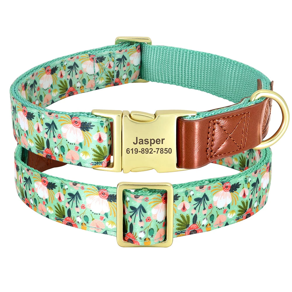 Mooie Gepersonaliseerde Halsband met Bloemenprint – Stijl en Veiligheid voor Jouw Hond