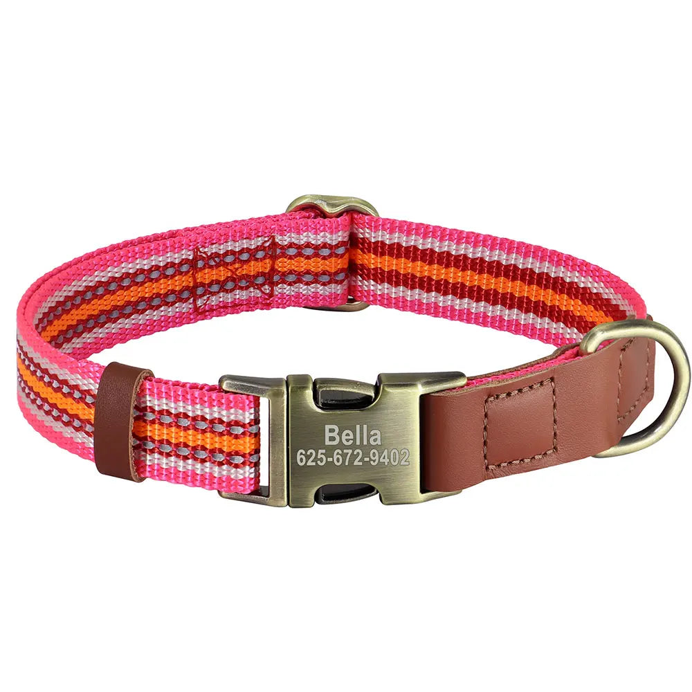 Hond Halsband Nylon Reflecterend – Gepersonaliseerde en Verstelbare Hondenhalsband met Naam