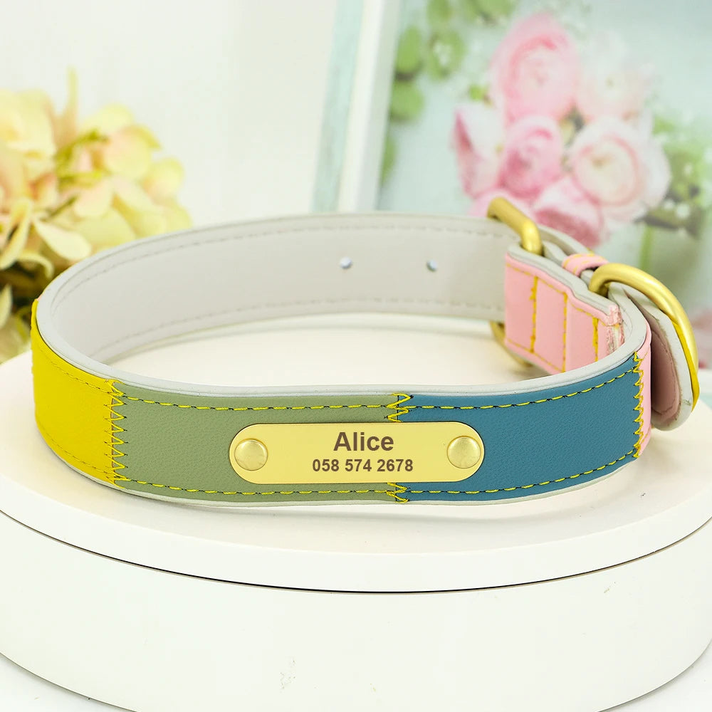 Hond Halsband Kleurrijk – Leren, Verstelbare en Gepersonaliseerde Hondenhalsband met Naam