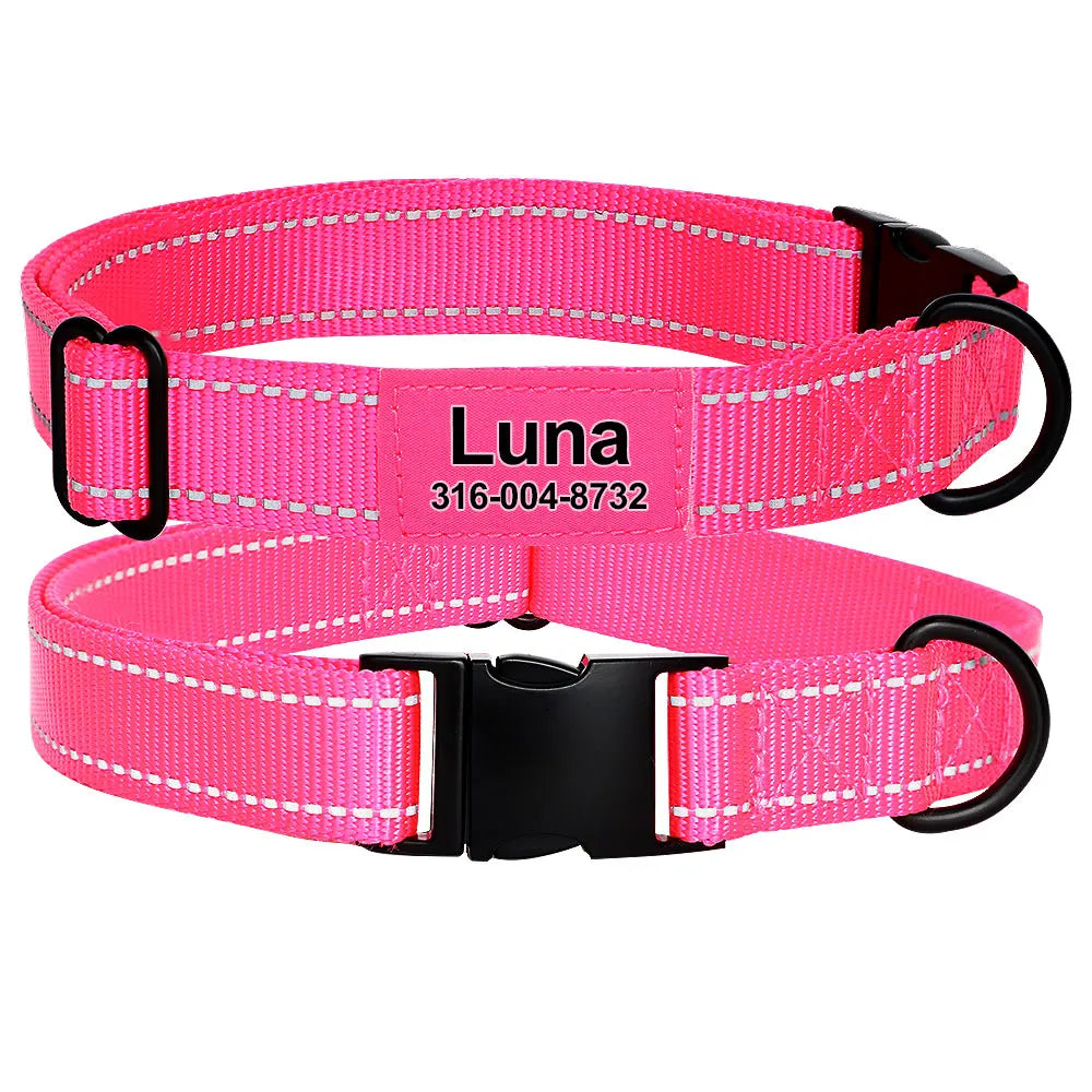 Hond Halsband Reflecterend – Verstelbare en Gepersonaliseerde Hondenhalsband met Naam in Opvallende Kleuren