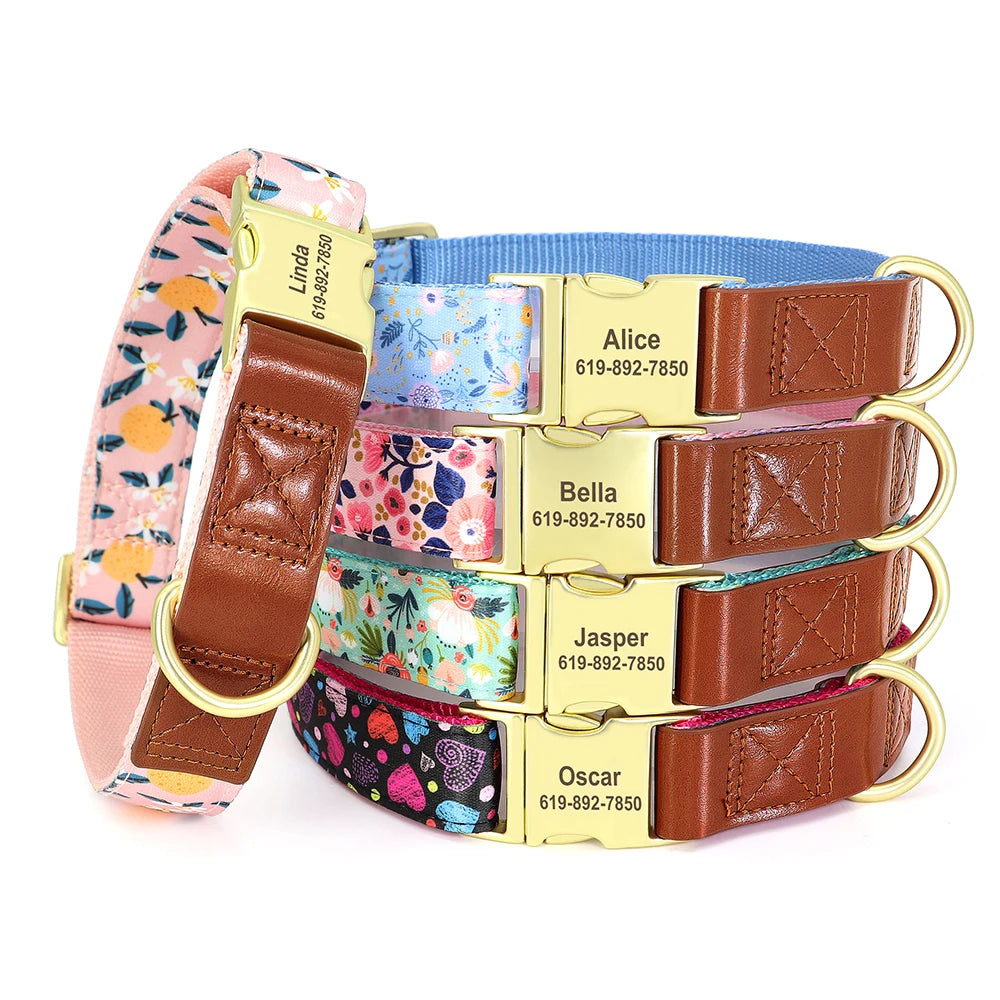 Mooie Gepersonaliseerde Halsband met Bloemenprint – Stijl en Veiligheid voor Jouw Hond