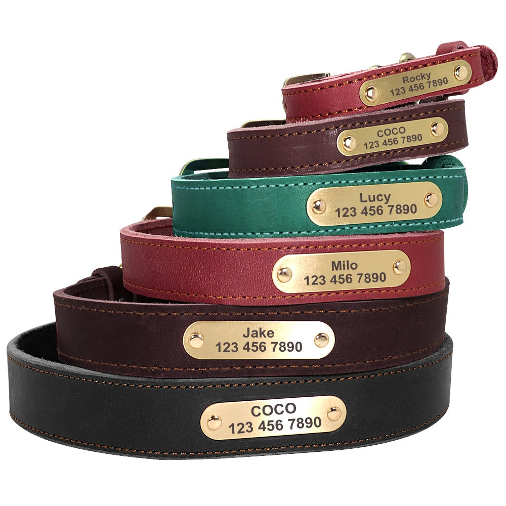 Hond Halsband Leer Gepersonaliseerd – Brede en Verstelbare Leren Hondenhalsband met Naam