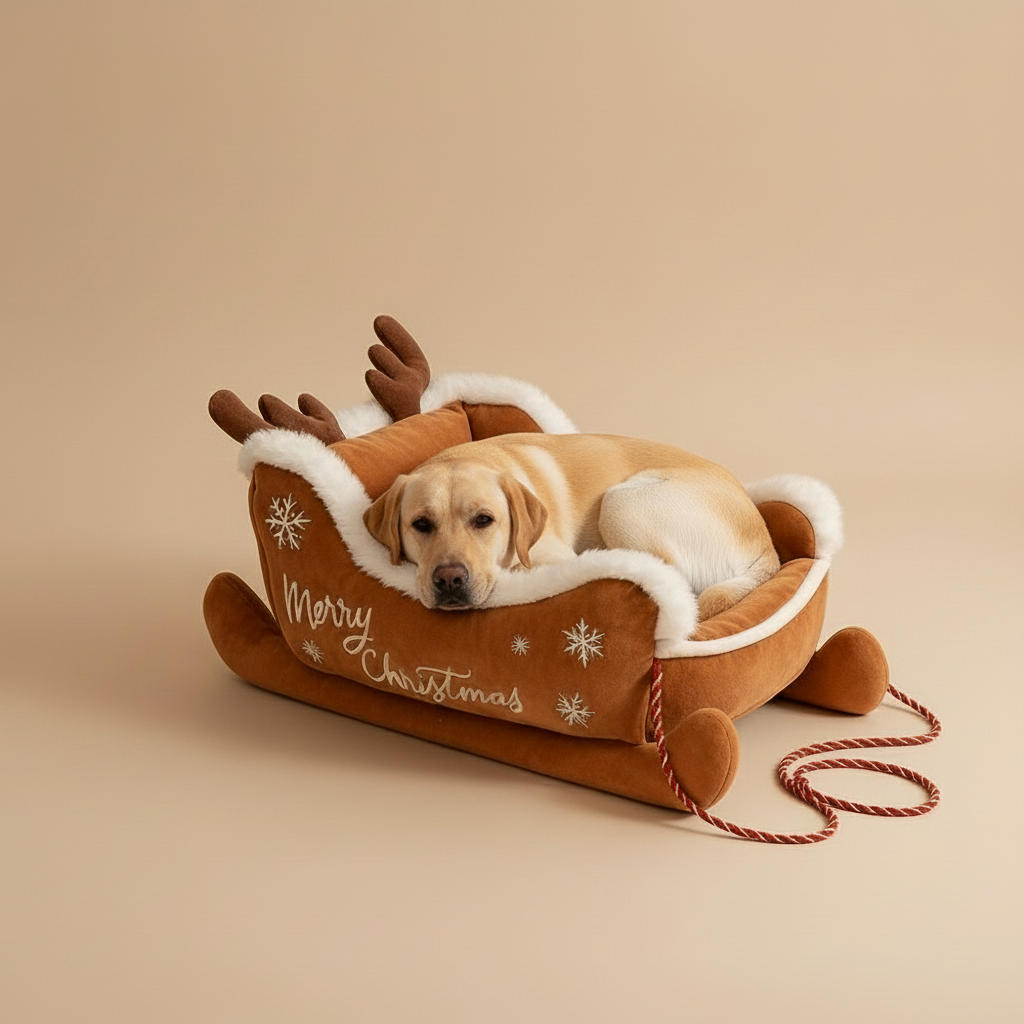 Hondenbed Rendierslee – Warm, Zacht en Vol Kerstsfeer