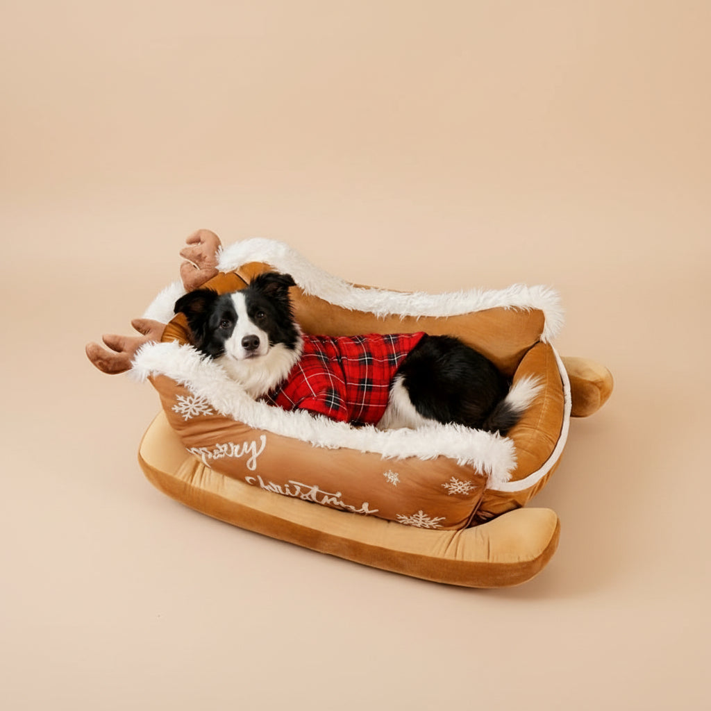 Hondenbed Rendierslee – Warm, Zacht en Vol Kerstsfeer