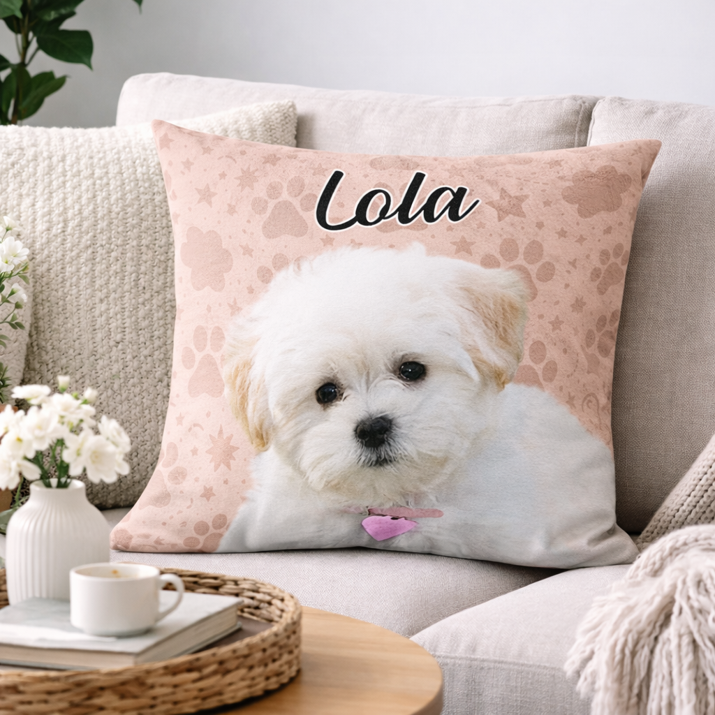Personalisiertes Kissen mit Foto & Namen deines Hundes – Weich und Kuschelig