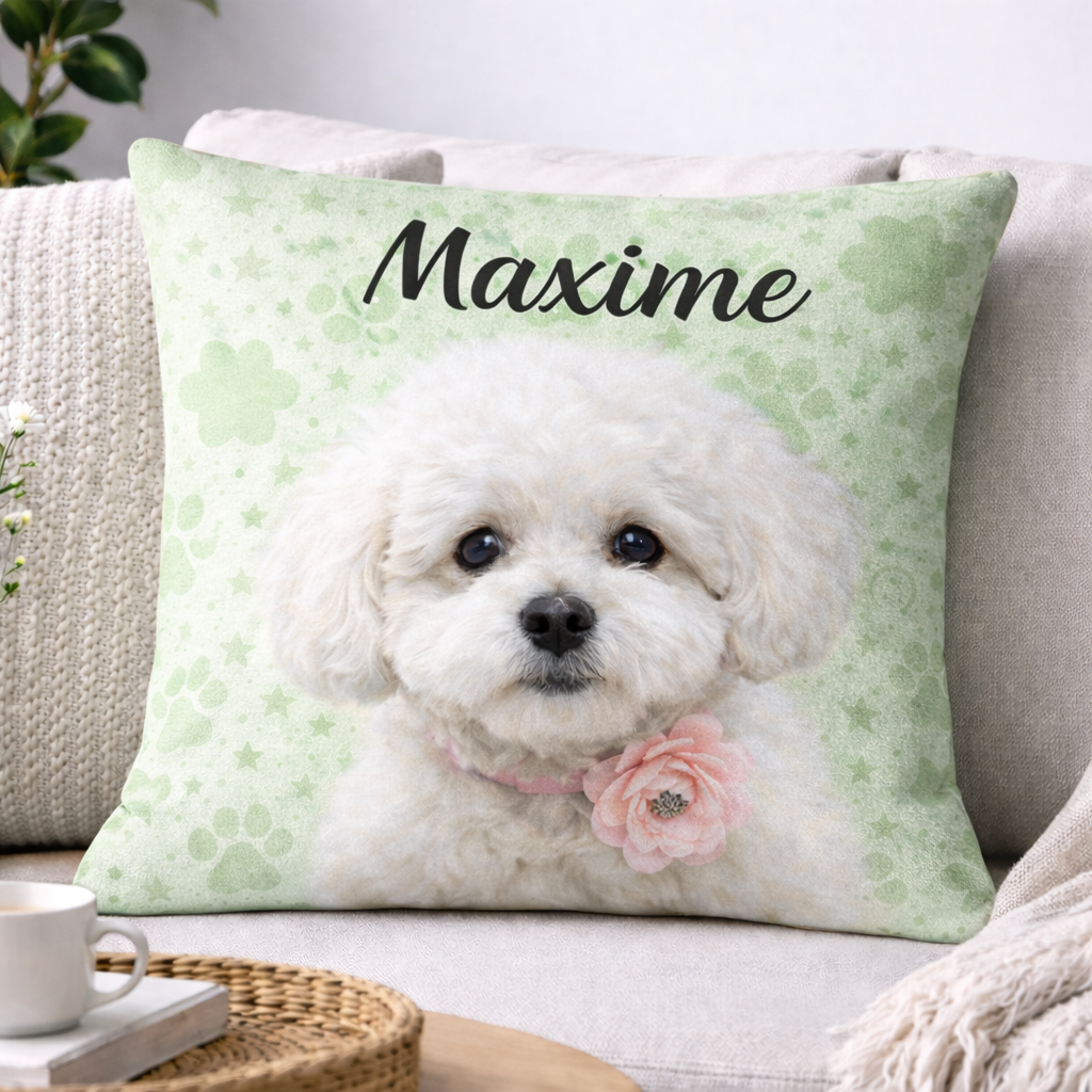 Personalisiertes Kissen mit Foto & Namen deines Hundes – Weich und Kuschelig