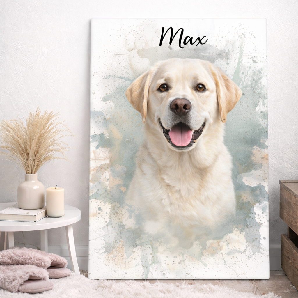 Haustierporträt auf Leinwand – Personalisiert mit Foto und Namen