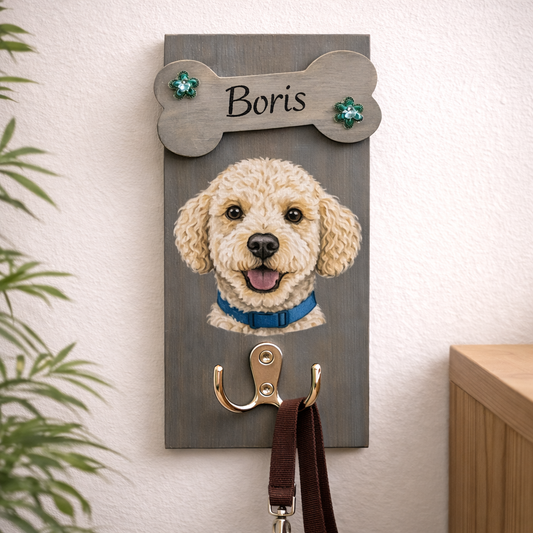 Hundegarderobe mit Foto & Namen – Personalisiertes Holzdesign