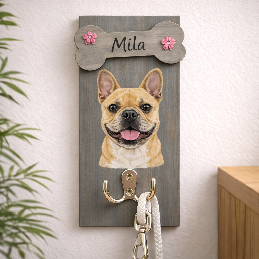 Hundegarderobe mit Foto & Namen – Personalisiertes Holzdesign