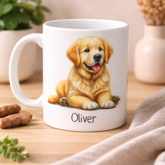 Hunde-Tasse Mok mit Namen – Golden Retriever Design