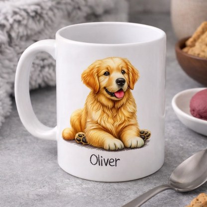 Hunde-Tasse Mok mit Namen – Golden Retriever Design
