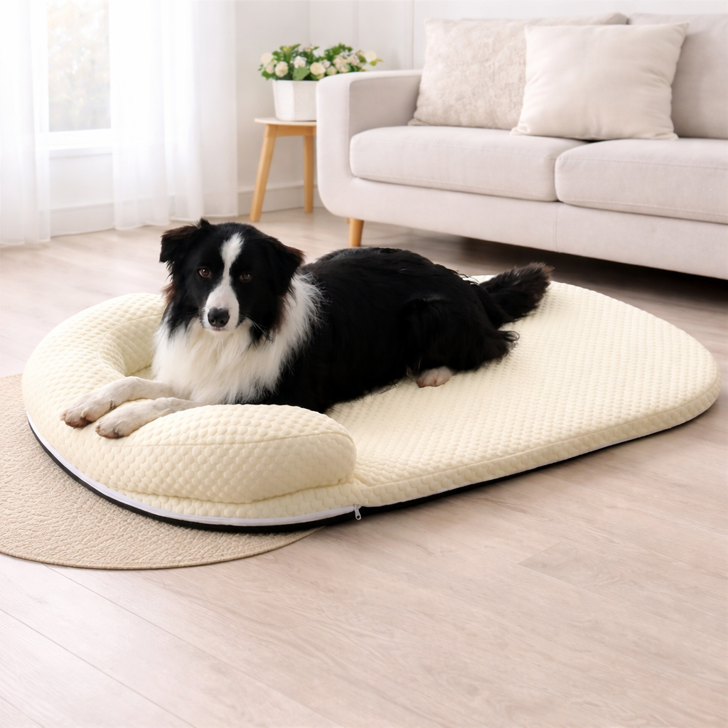 Hunde-Kühlmatte mit Nackenstütze – Waschbar, erfrischend & praktisch