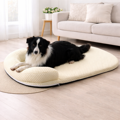 Hunde-Kühlmatte mit Nackenstütze – Waschbar, erfrischend & praktisch