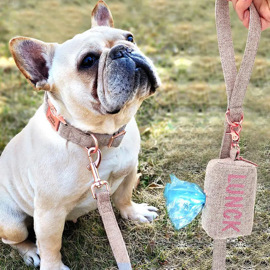 Hond Uitlaatset Gepersonaliseerd – Complete Honden Set met Halsband, Lijn en Poepzakhouder met Naam