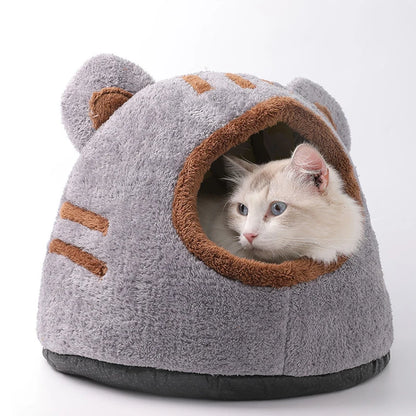 Niedliches Katzenbett mit Bärenkopf – warme, gemütliche Höhle für ultimativen Komfort