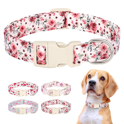 Nylon Hondenhalsband met Bloemenprint – Stijlvol en Verstelbaar