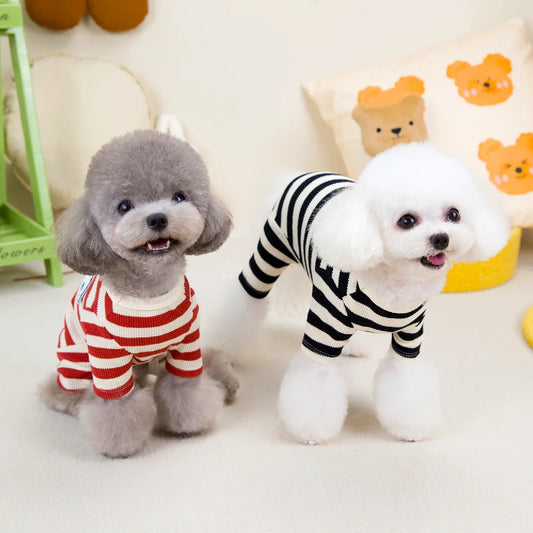 Hunde-Jumpsuit mit Streifen – Warm, verspielt &amp; auffällig