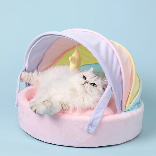 Regenboog Kattenmand – Kleurrijke &amp; Warme Slaapplek voor Jouw Viervoeter