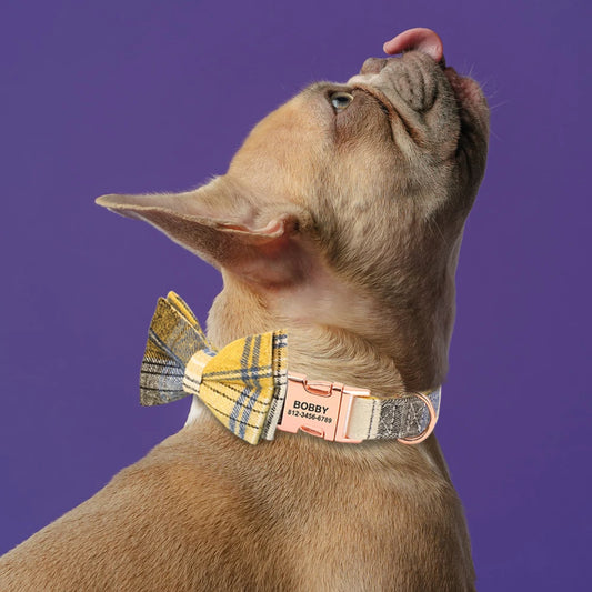 Personalisiertes kariertes Halsband mit Schleife – Stilvoller und bequemer Look für Ihr Haustier