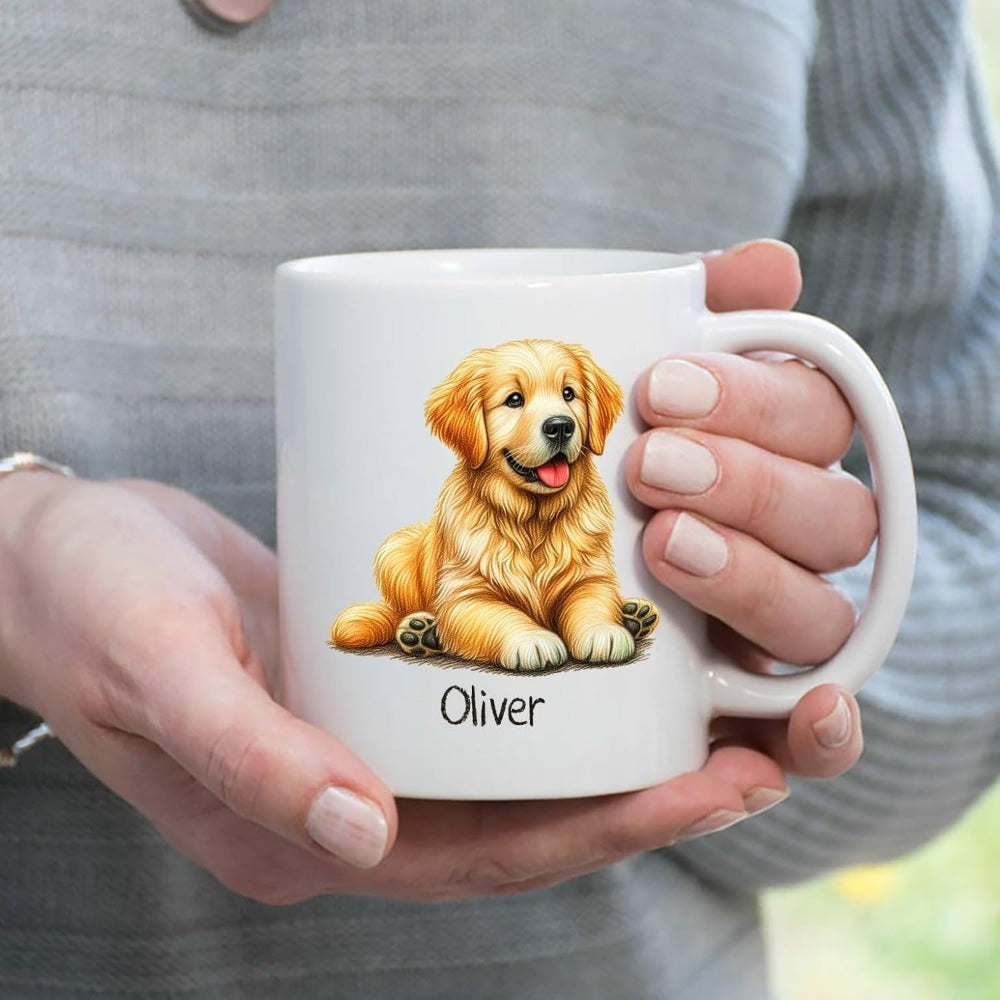 Hunde-Tasse Mok mit Namen – Golden Retriever Design